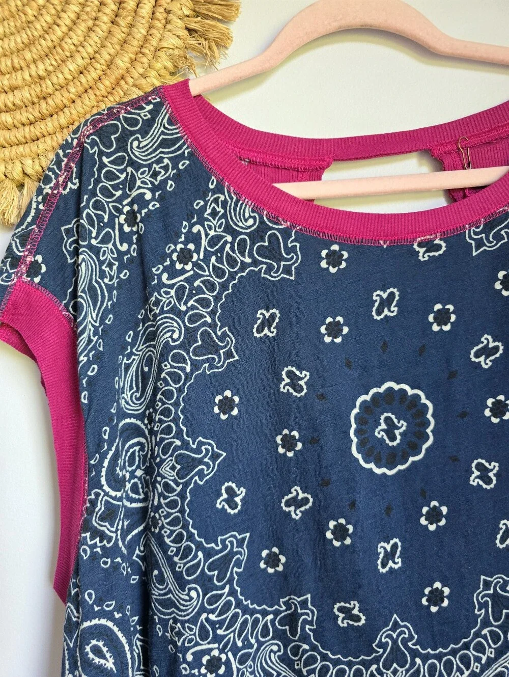 Natural Life NEW Cut It Out Cotton Indigo Bandana Paisley Cover-up Top SZ Large - Picture 5 of 8